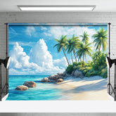 Lofaris Serene Tropical Beach Scene Palms Rocks Backdrop